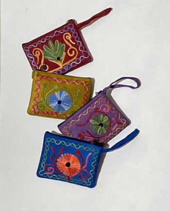 Suede embroidery Credit Card Purse