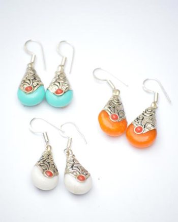 Hand Carved White Metal Earrings