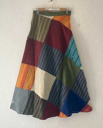 Patchwork Cotton Long Wrap Skirt