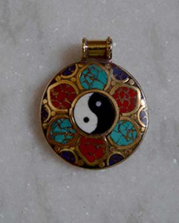 Handcarved Inlay Yin Yang Pendent