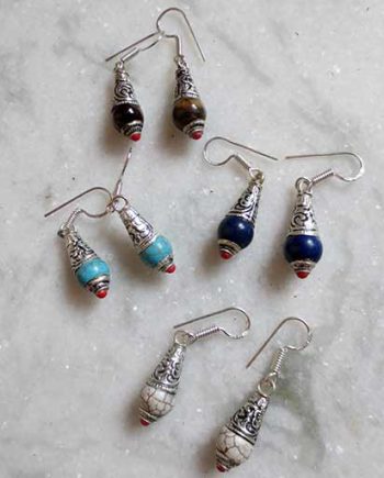 Handcarved Stone Metal Earrings