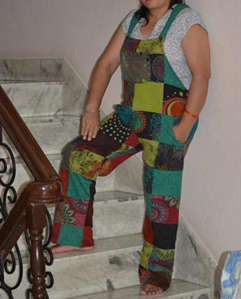 Stonewashed Patchwork Cotton Overalls