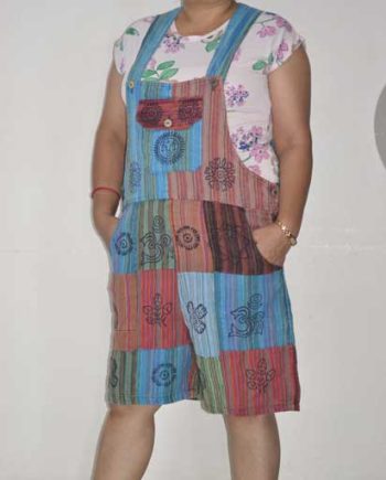 Stonewashed Patchwork Cotton Jumpsuit