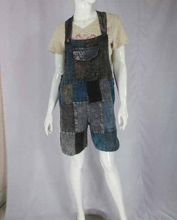 Stonewashed Patchwork Half Dungarees