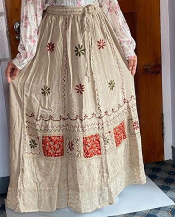 Stonewashed Handwork Long Viscose Skirt