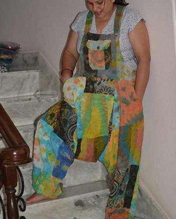 Tie Dyed Patchwork Cotton Dungarees