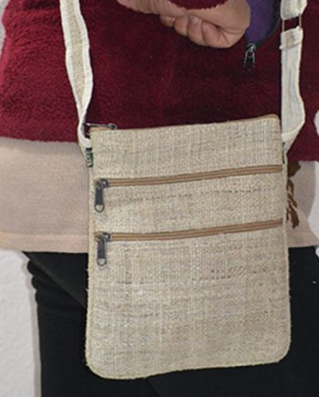 Four Zipper Hemp Crossbody Bag