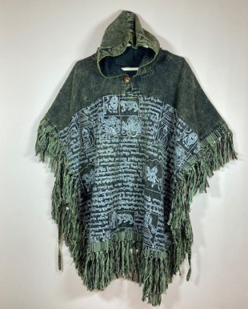 Letter Print Square Cotton Ponchos