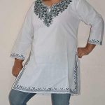 Embroidered White Cotton Kurtha