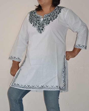 Embroidered White Cotton Kurtha