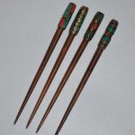 Metal Carved Top Wooden Hair Pins