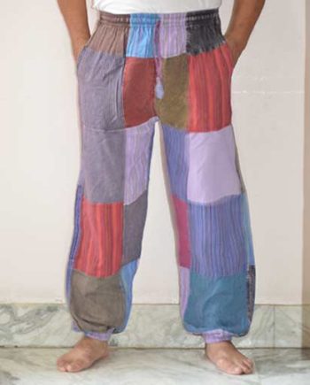 Stonewashed Cotton Patchwork Trousers