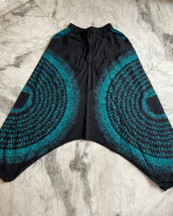 Side Tibetan Print Cotton Trousers