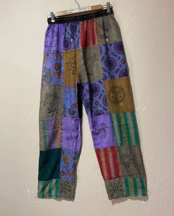 Stonewashed Patchwork Cotton Pants
