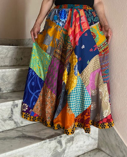 Silk Patchwork Long Skirts