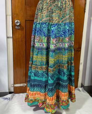 Patchwork Panel Silk Long Skirt