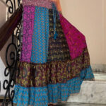 Silk Panel Patch Long Skirts