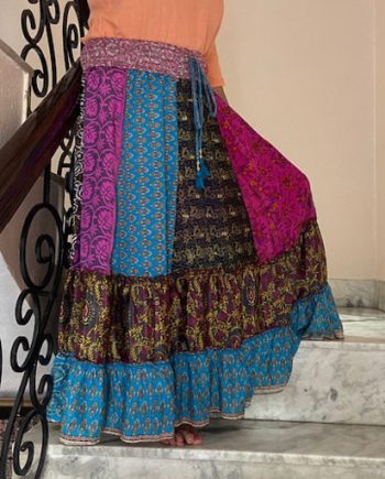 Silk Panel Patch Long Skirts