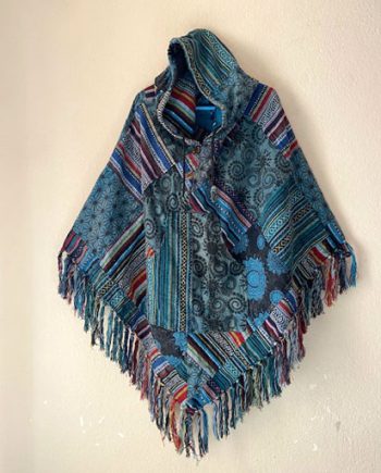Stonewashed Patchwork Cotton Poncho