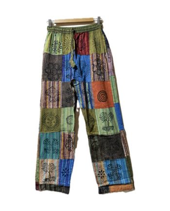Patchwork Block Print Cotton Trousers