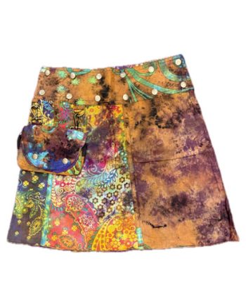 Reversible Long Patch Cotton Wrap Skirt