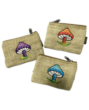 Mushroom Embroidery Hemp Purse