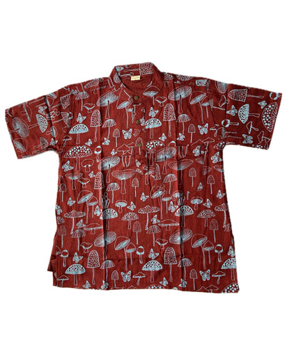 Mushroom-Print-Clothing,-Hippie-Shirts,-Nepalese-Clothing